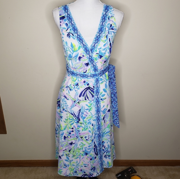 Lilly Pulitzer Dress Shaylee Midi Wrap Shell Beach Small Engineered 2 XS 4 - Picture 6 of 13